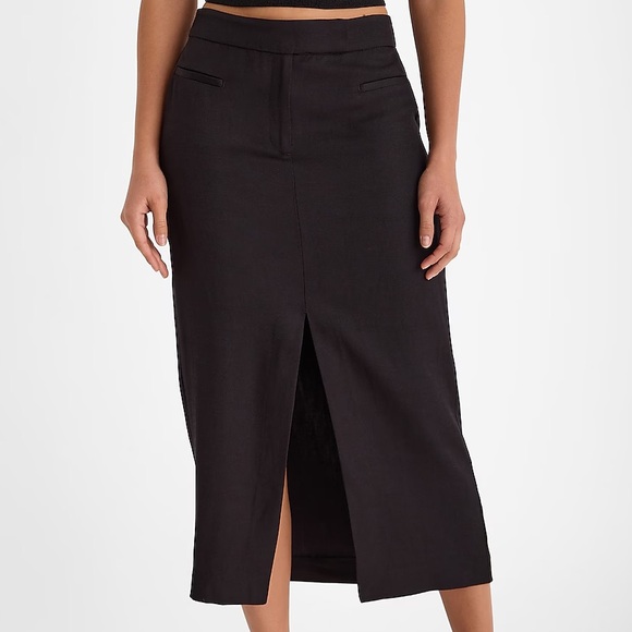 Express Dresses & Skirts - Black Linen blend high waisted tailored skirt,front slit,Midi skirt, size 10,NWT